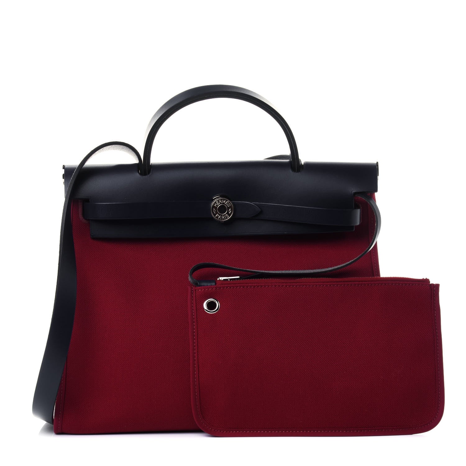 Hermes Military Toile Vache Hunter Herbag Zip 31 PM Rouge Grenat Bleu Indigo 1 of 4