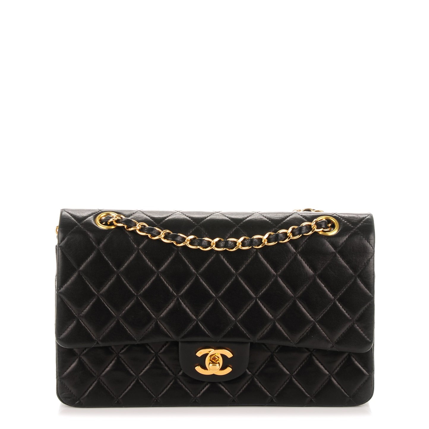 Lambskin Quilted Medium Double Flap Black