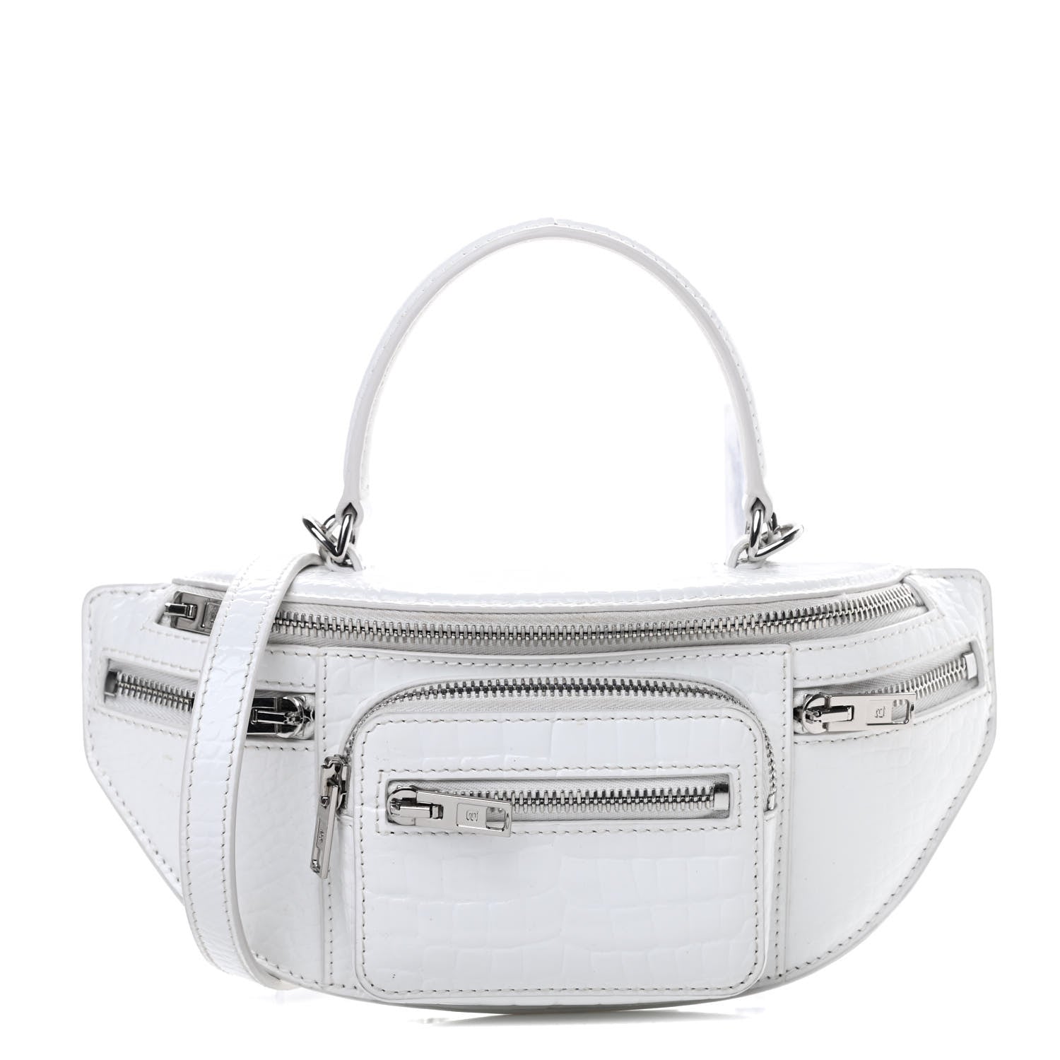 Alexander Wang Crocodile Embossed Patent Mini Top Handle Attica Belt Bag White 1 of 14
