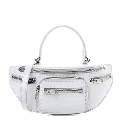Alexander Wang Crocodile Embossed Patent Mini Top Handle Attica Belt Bag White 1 of 14
