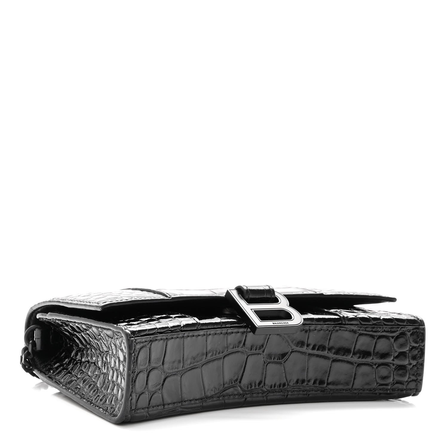 Balenciaga Shiny Calfskin Monochrome Crocodile Embossed Hourglass Chain Bag Black 4 of 9