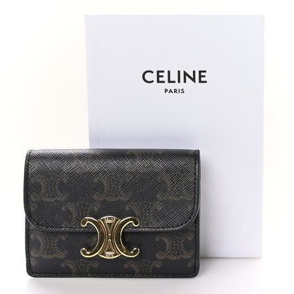 Celine Triomphe Canvas Calfskin Flap Card Holder Tan 9 of 9