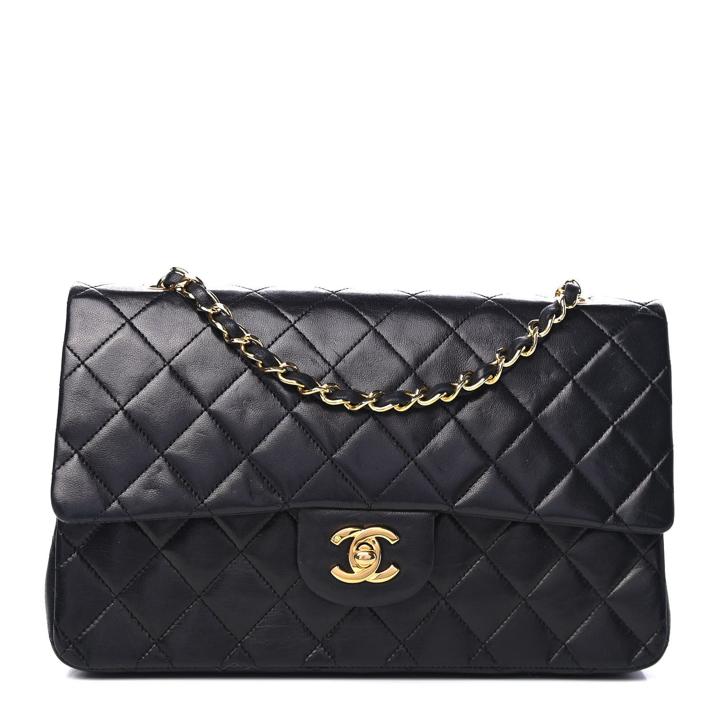 Lambskin Quilted Medium Double Flap Black