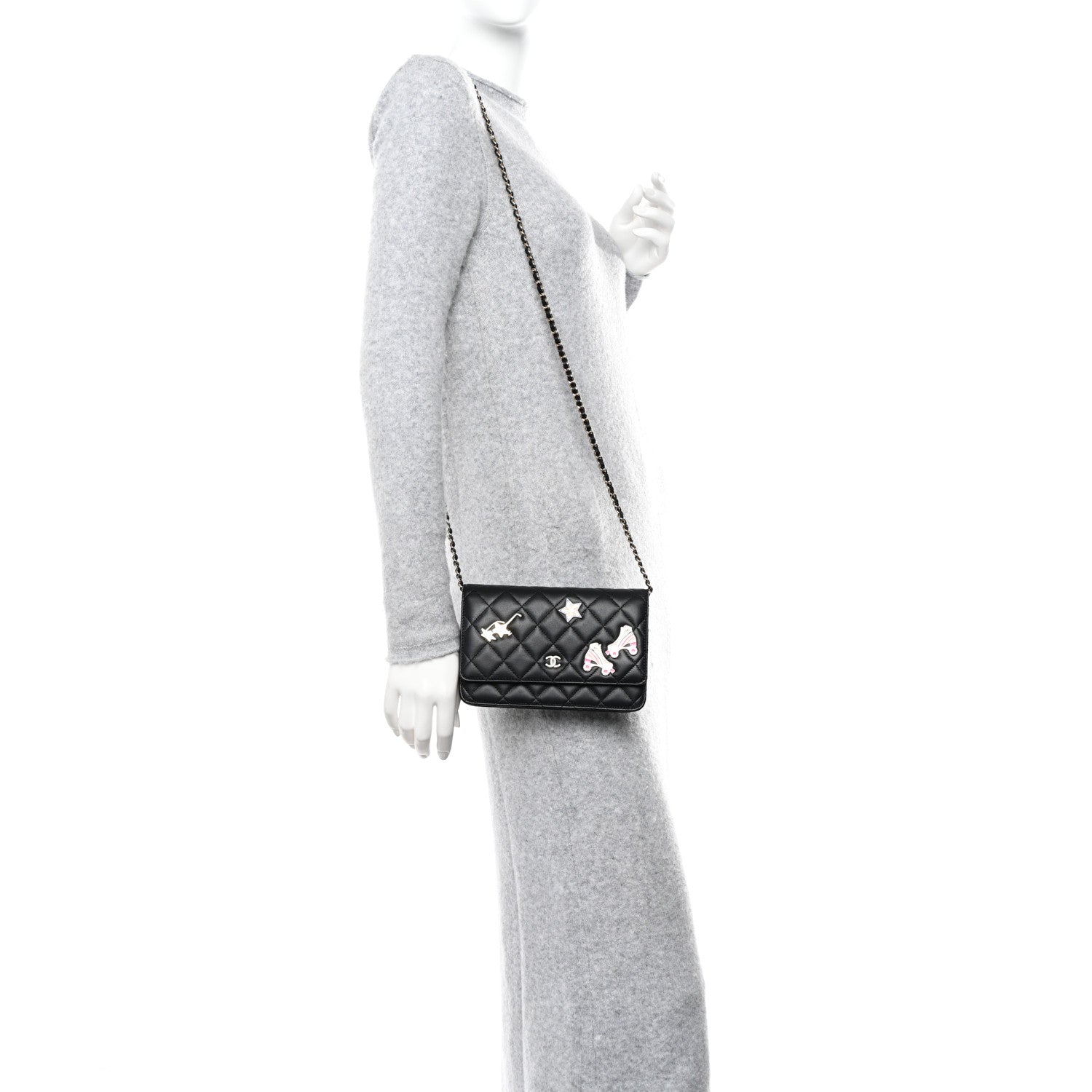 Chanel Lambskin Quilted Enamel Wallet On Chain WOC Black 2 of 12