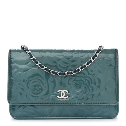 Chanel Patent Camellia Wallet on Chain WOC Royal Blue 1 of 13