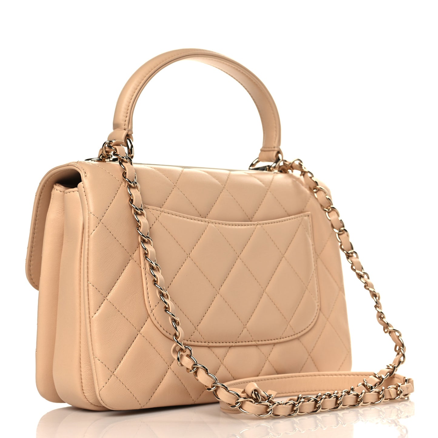 Lambskin Quilted Small Trendy CC Flap Dual Handle Bag Beige