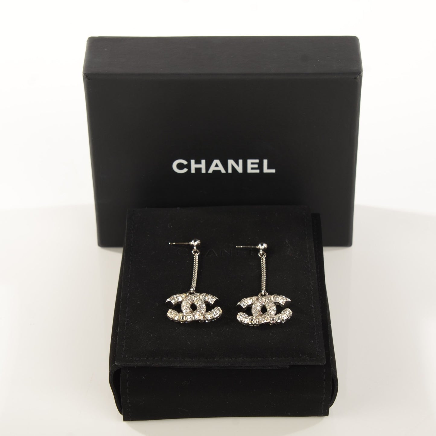 Baguette Crystal CC Dangle Earrings Silver