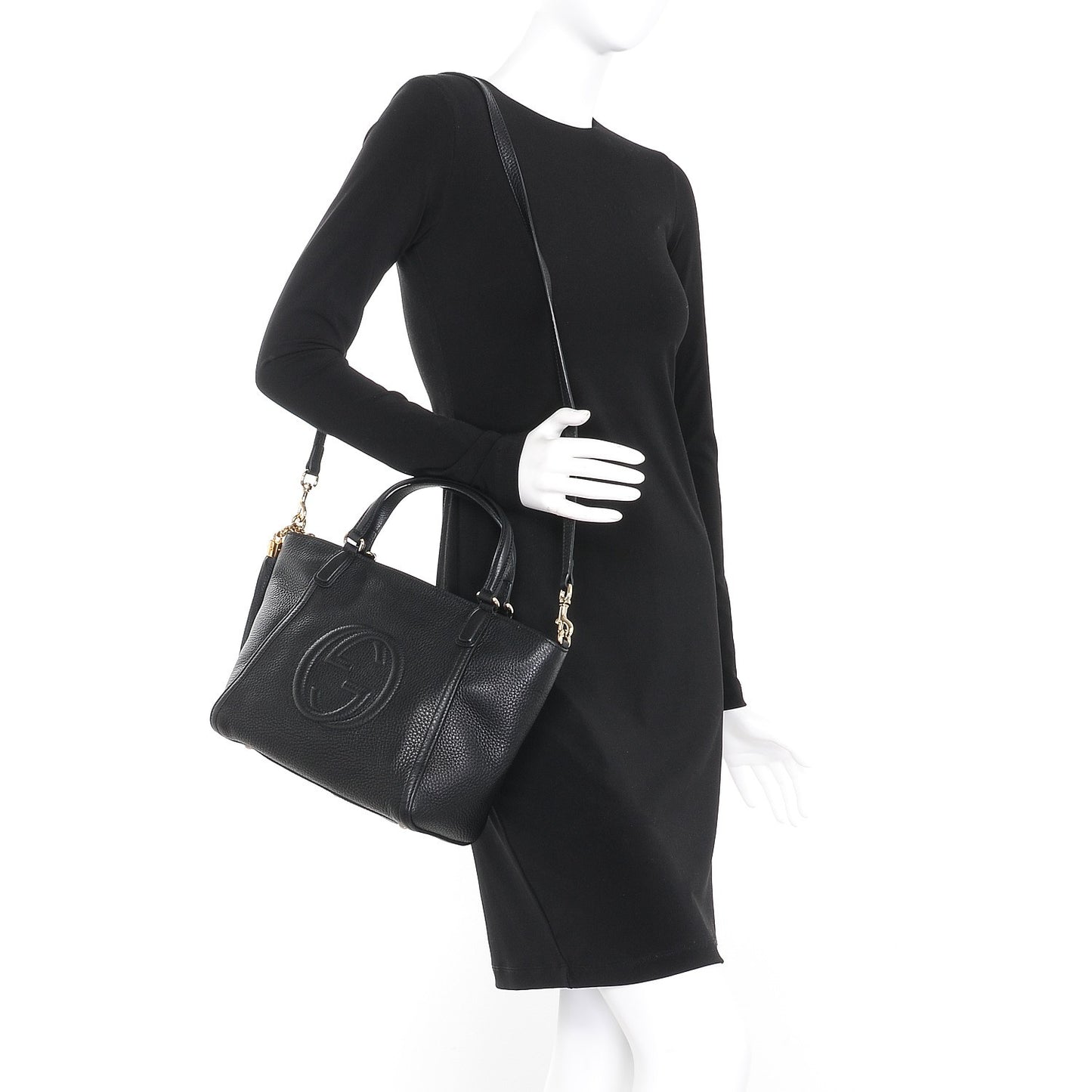 Pebbled Calfskin Small Soho Top Handle Bag Black