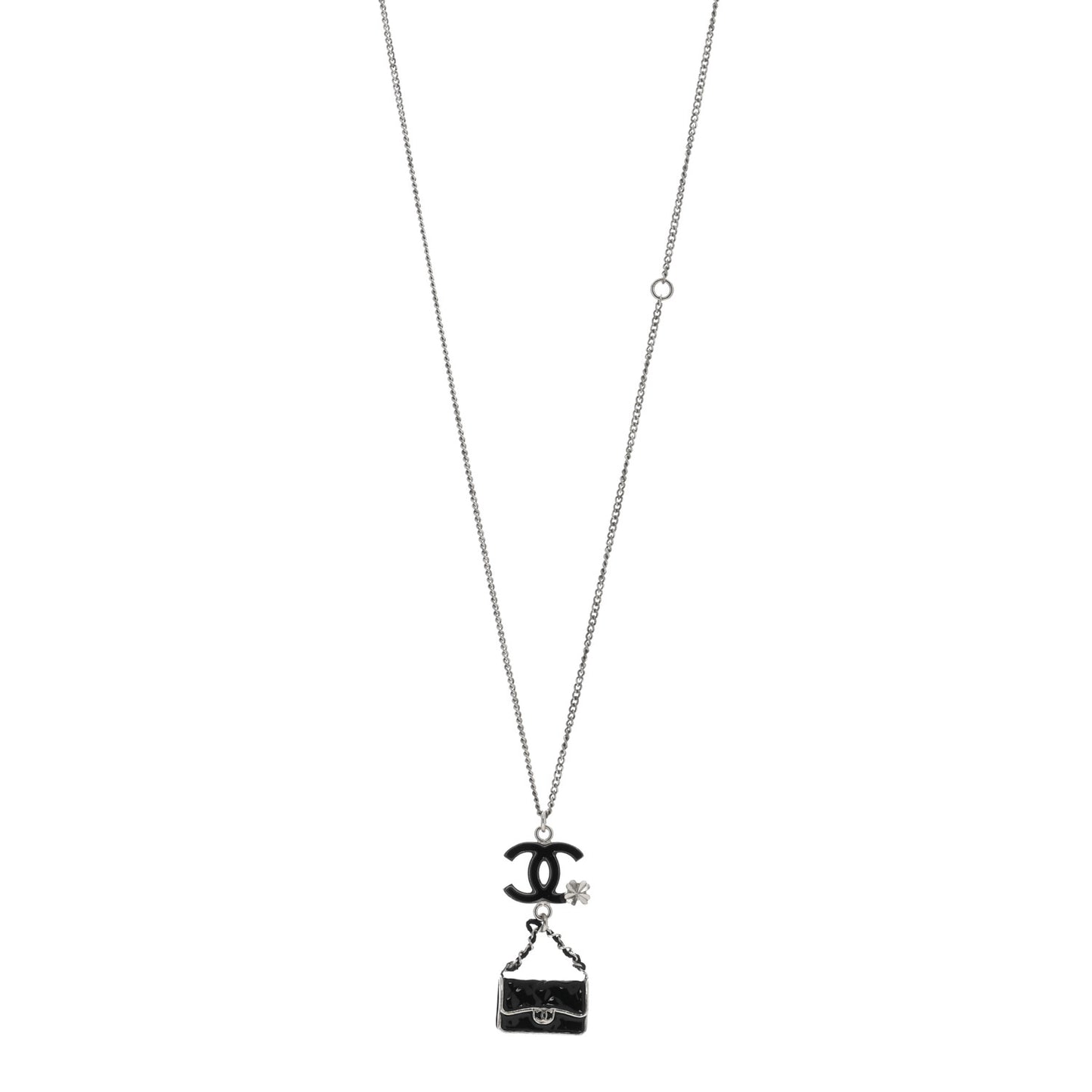 Enamel Charming Chic Classic Flap CC Charm Necklace Black