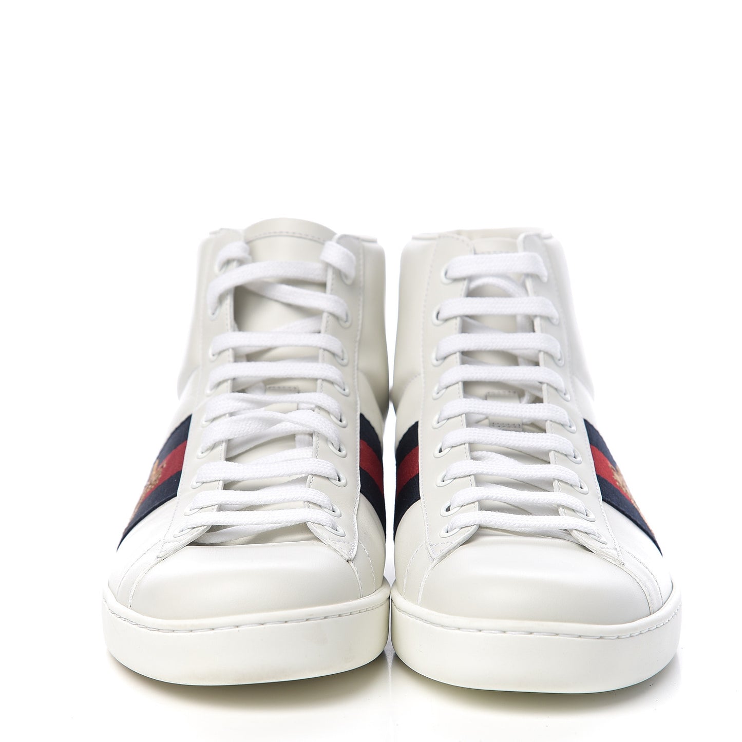Calfskin Miro Soft Web Bee Embroidered Mens Ace High Top Sneakers 8 White