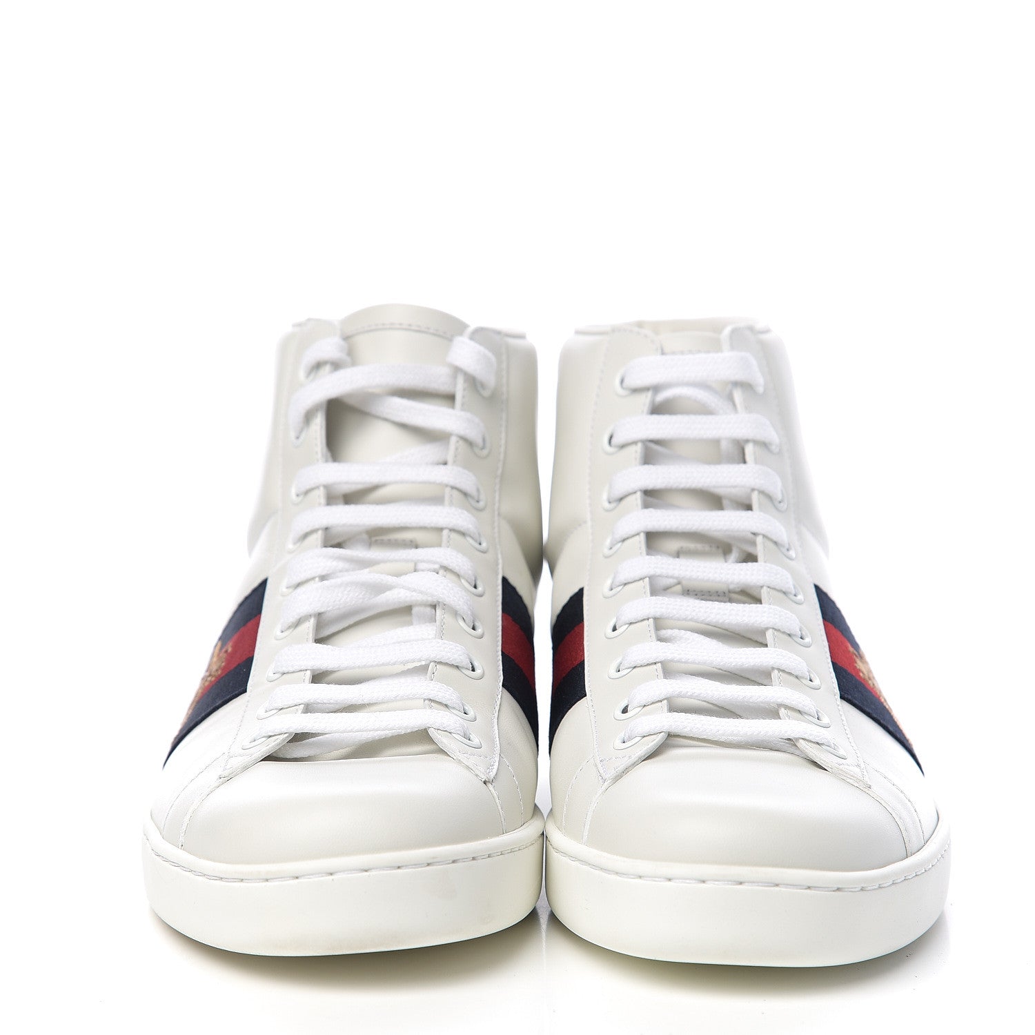 Gucci Calfskin Miro Soft Web Bee Embroidered Mens Ace High Top Sneakers 8 White 2 of 10