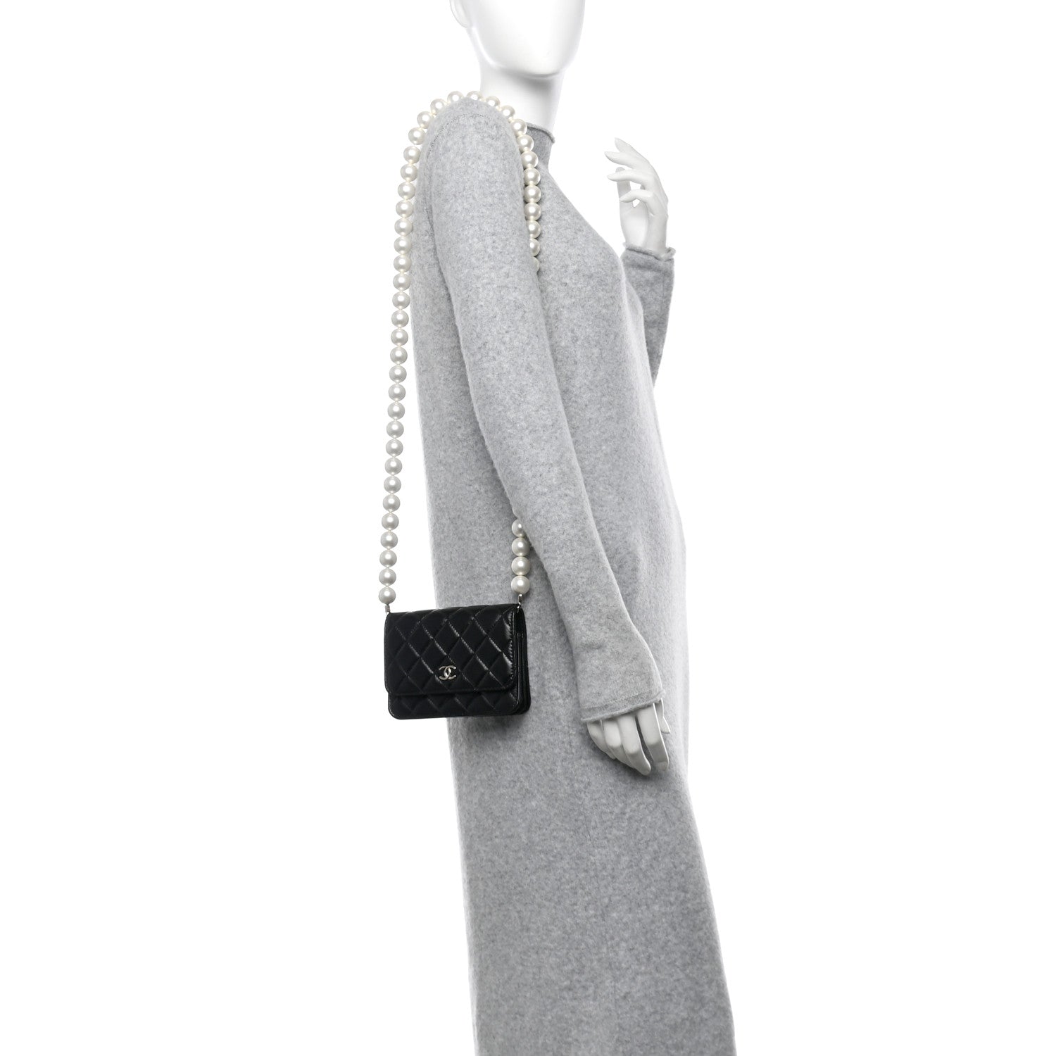 Chanel Calfskin Quilted Mini Maxi Pearls Wallet On Chain WOC Black 3 of 11