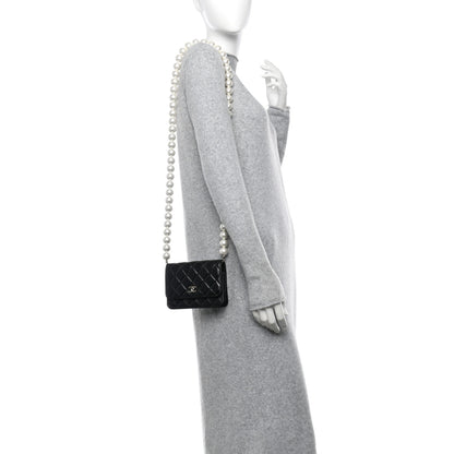 Chanel Calfskin Quilted Mini Maxi Pearls Wallet On Chain WOC Black 3 of 11