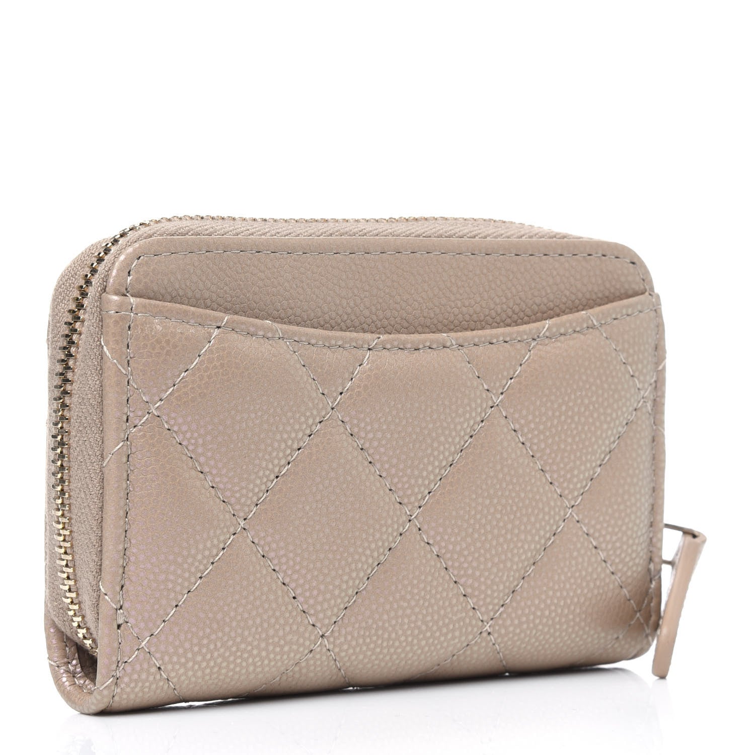 Chanel Iridescent Caviar Quilted Zip Around Coin Purse Beige 2 of 4