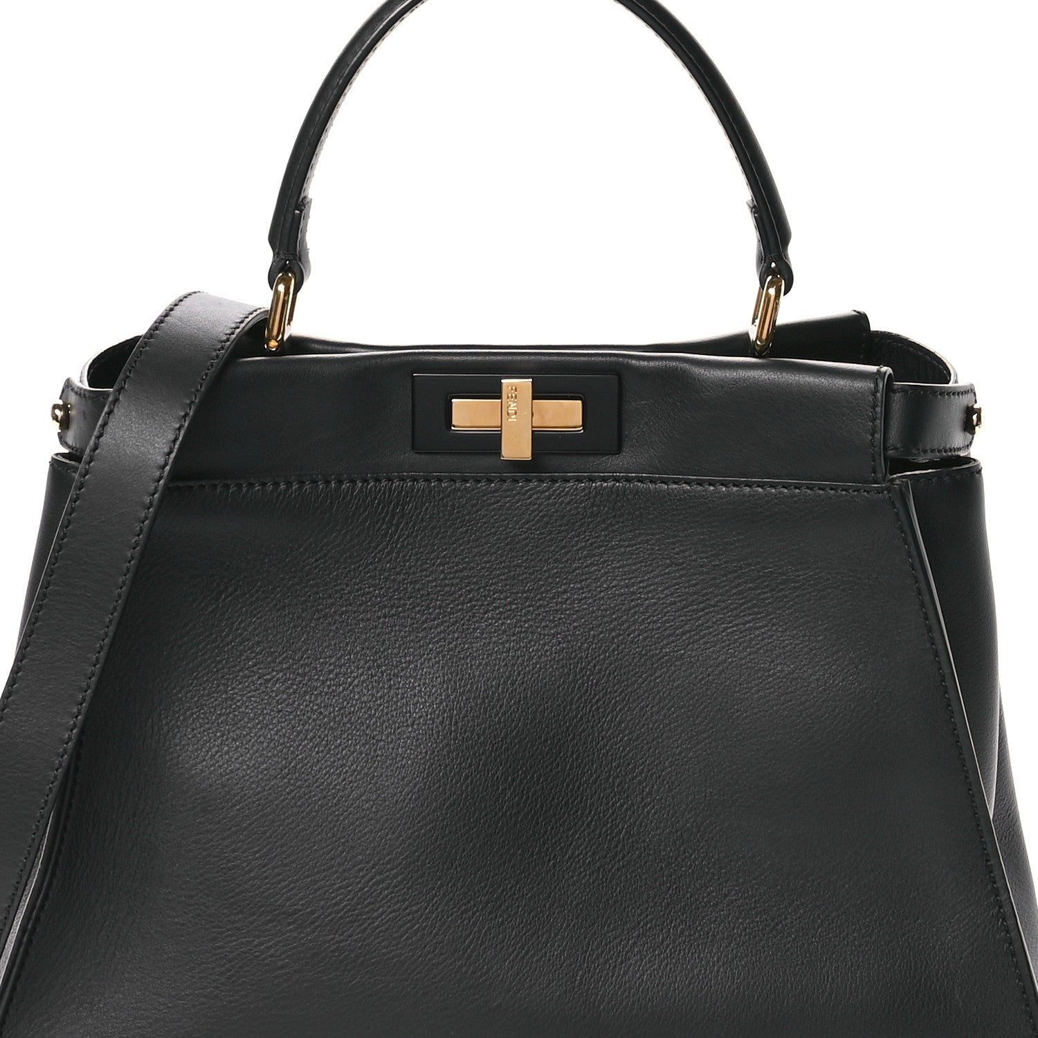 Fendi Vitello Seta Shiny Nappa Medium Peekaboo Iconic Satchel Black 9 of 11