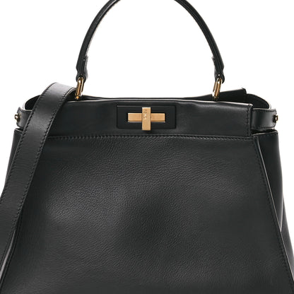 Fendi Vitello Seta Shiny Nappa Medium Peekaboo Iconic Satchel Black 9 of 11