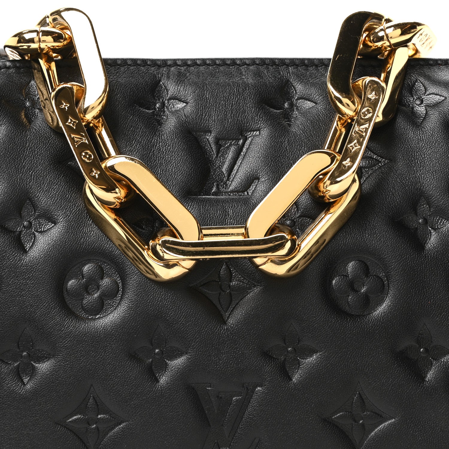 Louis Vuitton Lambskin Embossed Monogram Coussin BB Black 7 of 9