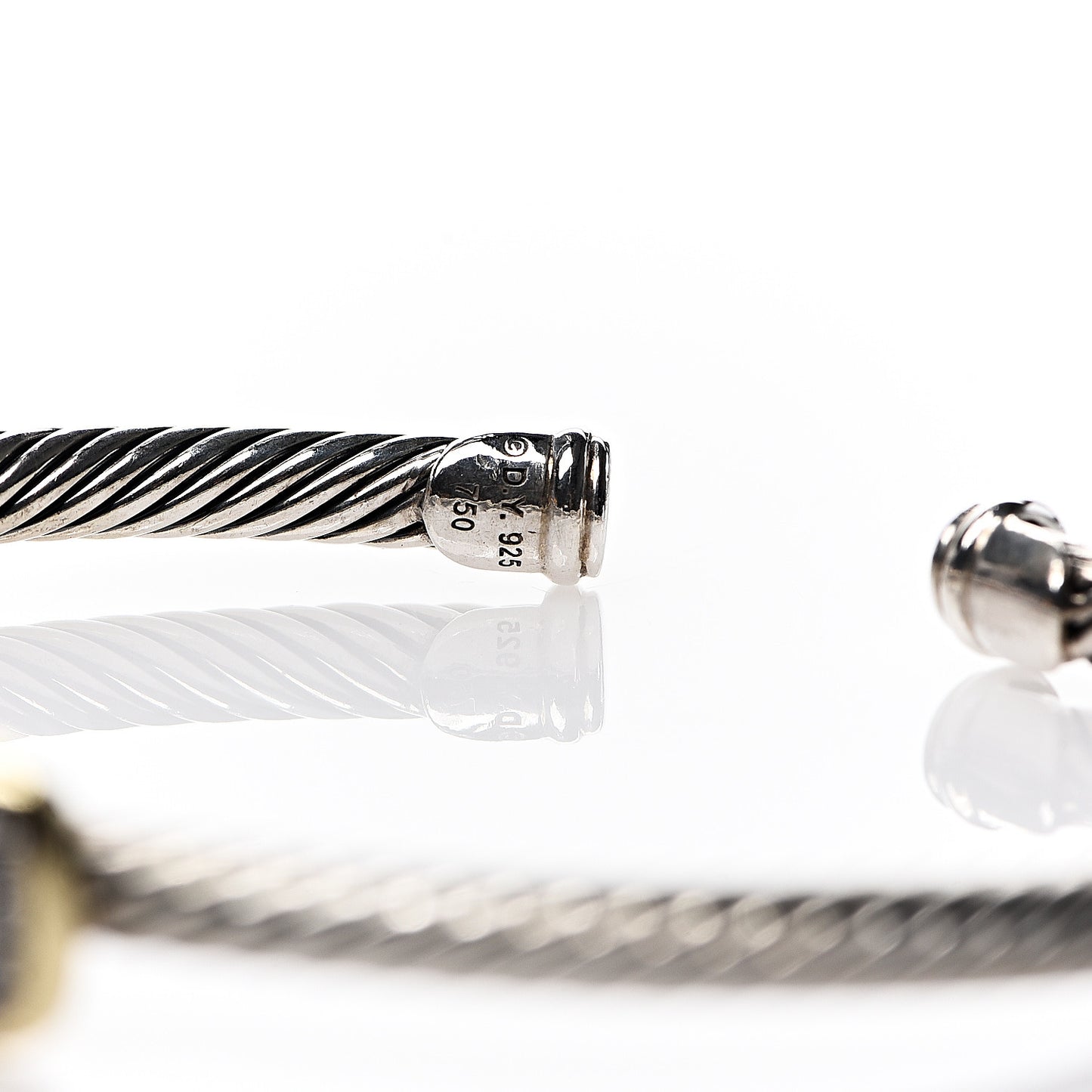 Sterling Silver 18K Yellow Gold Diamond 4mm Noblesse Cable Bracelet