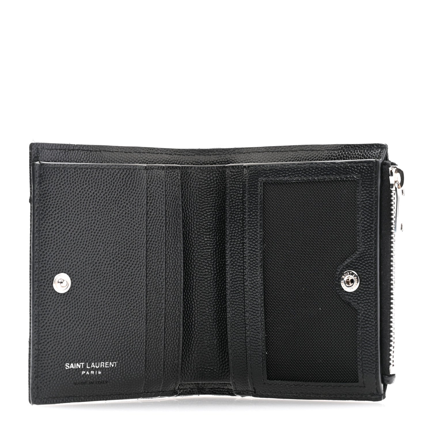 Saint Laurent Grain De Poudre Matelasse Chevron Monogram Zipped Card Case Black 5 of 10