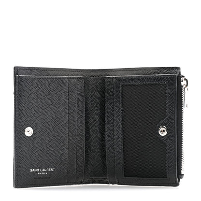 Saint Laurent Grain De Poudre Matelasse Chevron Monogram Zipped Card Case Black 5 of 10