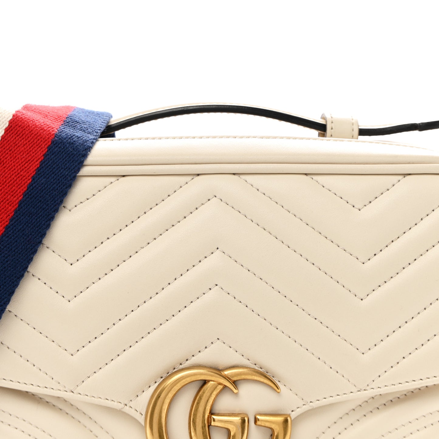 Calfskin Matelasse Sylvie Web Small GG Marmont Top Handle Shoulder Bag White