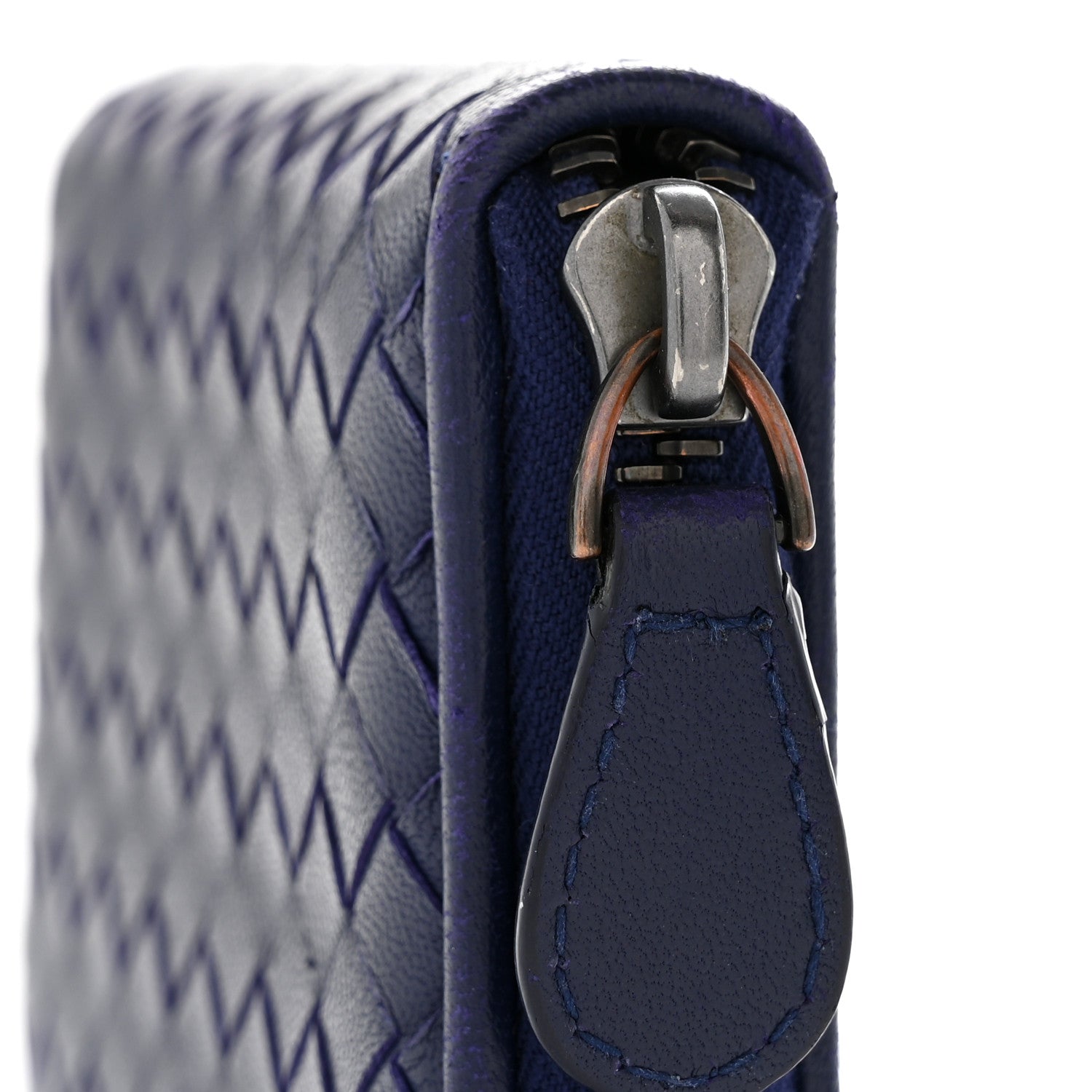 Bottega Veneta Nappa Intrecciato Zip Around Compact Wallet Blue