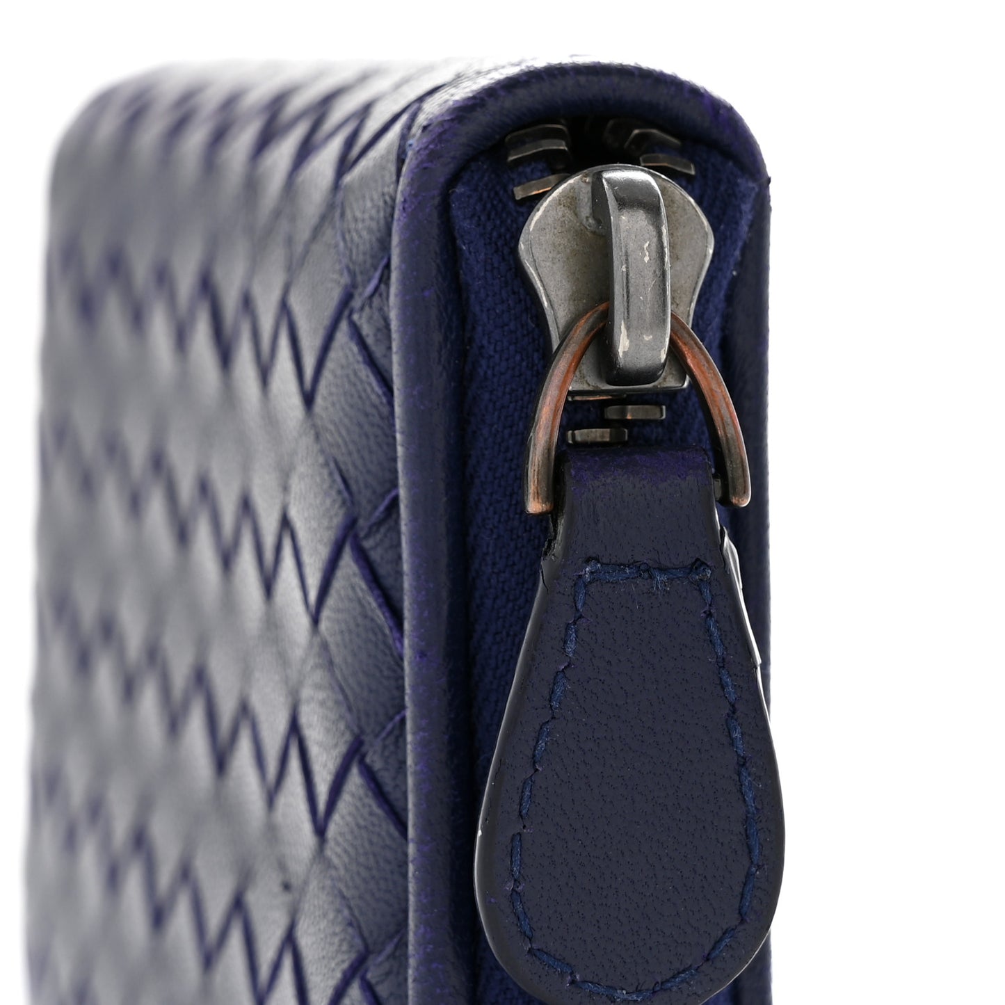 Nappa Intrecciato Zip Around Compact Wallet Blue