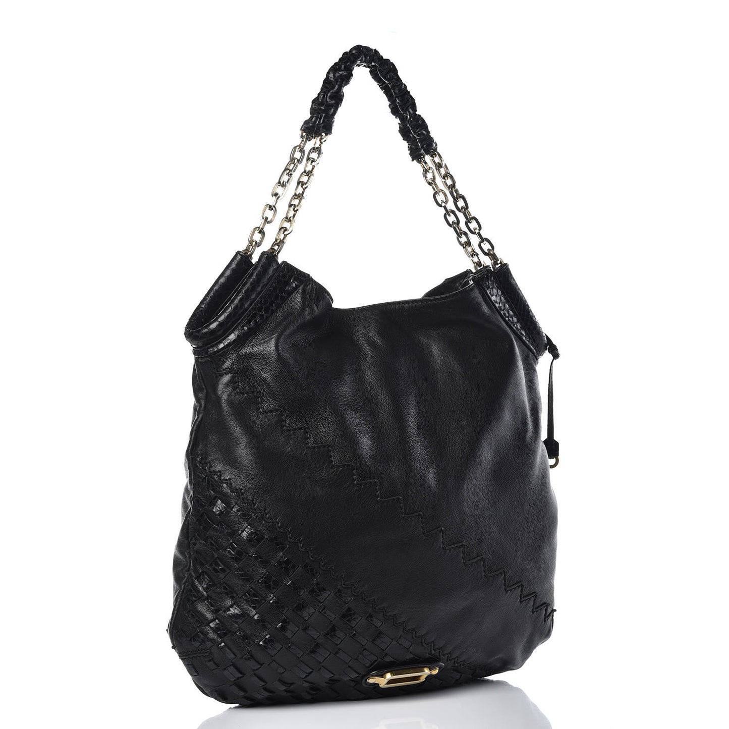 Lambskin Snakeskin Woven Hobo Black