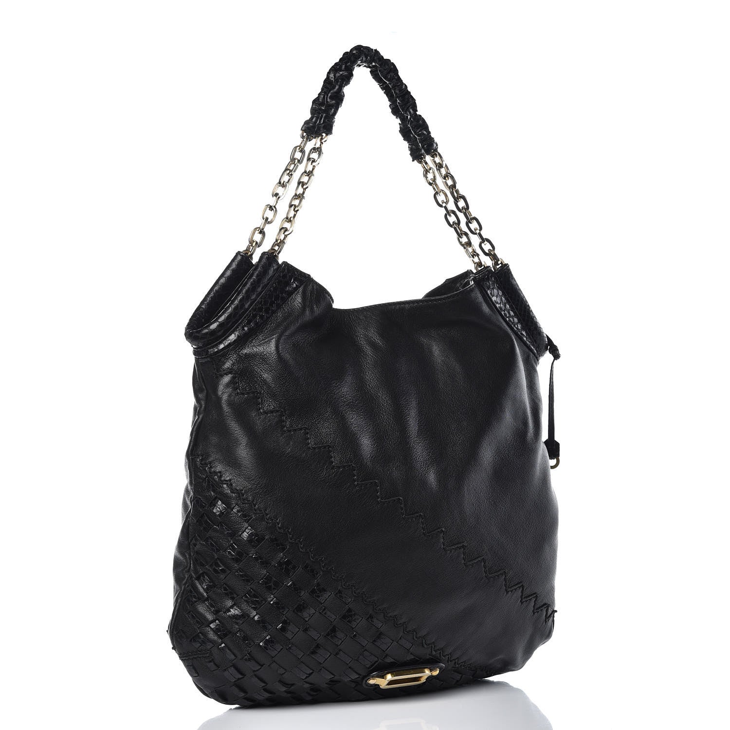 Jimmy Choo Lambskin Snakeskin Woven Hobo Black 3 of 15