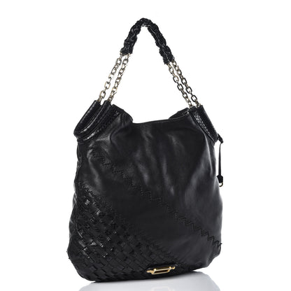 Jimmy Choo Lambskin Snakeskin Woven Hobo Black 3 of 15
