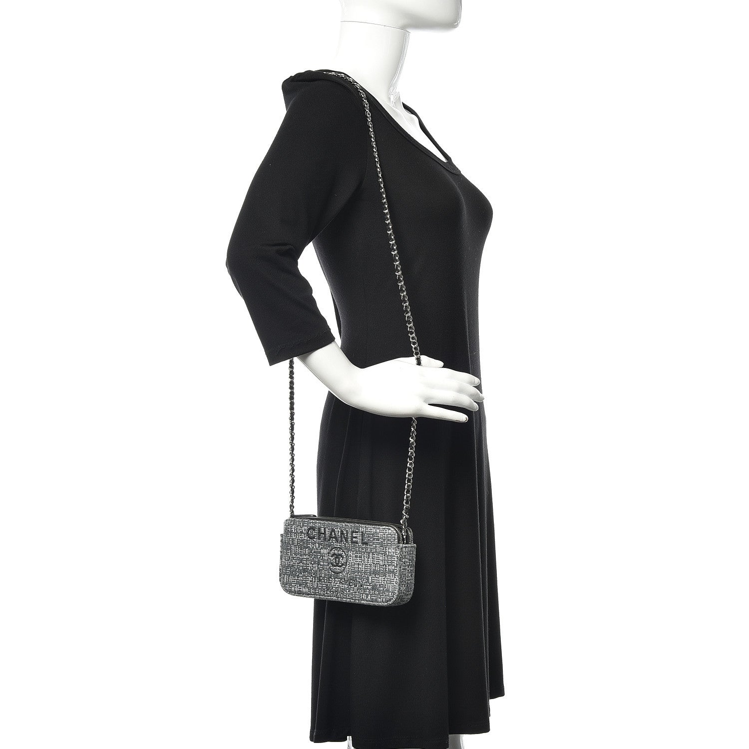 Chanel Canvas Small Deauville Clutch With Chain Charcoal 2 of 14