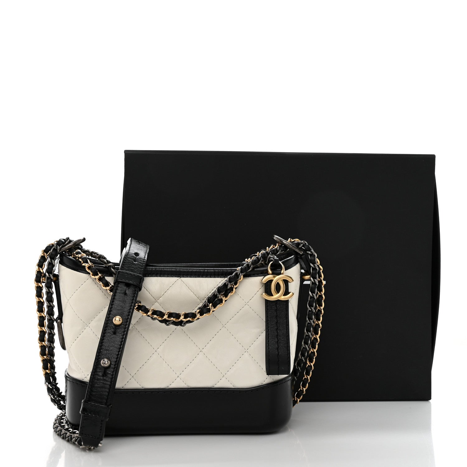 Chanel Aged Calfskin Quilted Small Gabrielle Hobo Black White 11 of 11