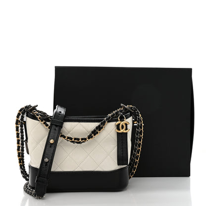 Chanel Aged Calfskin Quilted Small Gabrielle Hobo Black White 11 of 11