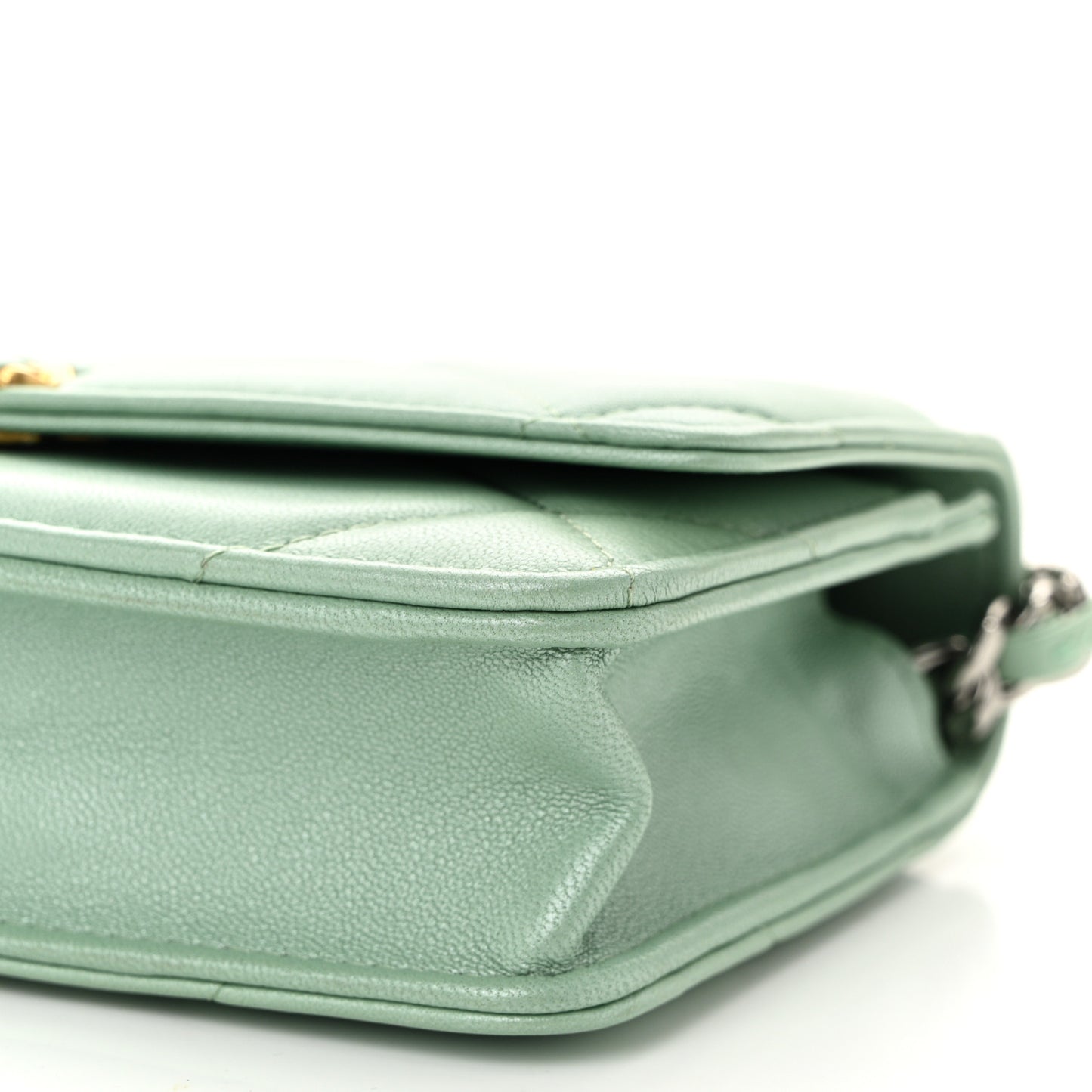 Shiny Lambskin Quilted Chanel 19 Wallet On Chain WOC Light Green