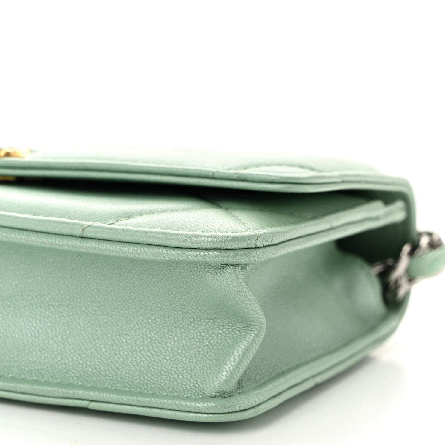 Chanel Shiny Lambskin Quilted Chanel 19 Wallet On Chain WOC Light Green 11 of 12