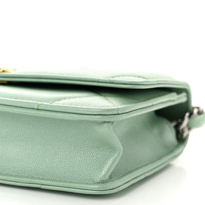 Chanel Shiny Lambskin Quilted Chanel 19 Wallet On Chain WOC Light Green 11 of 12