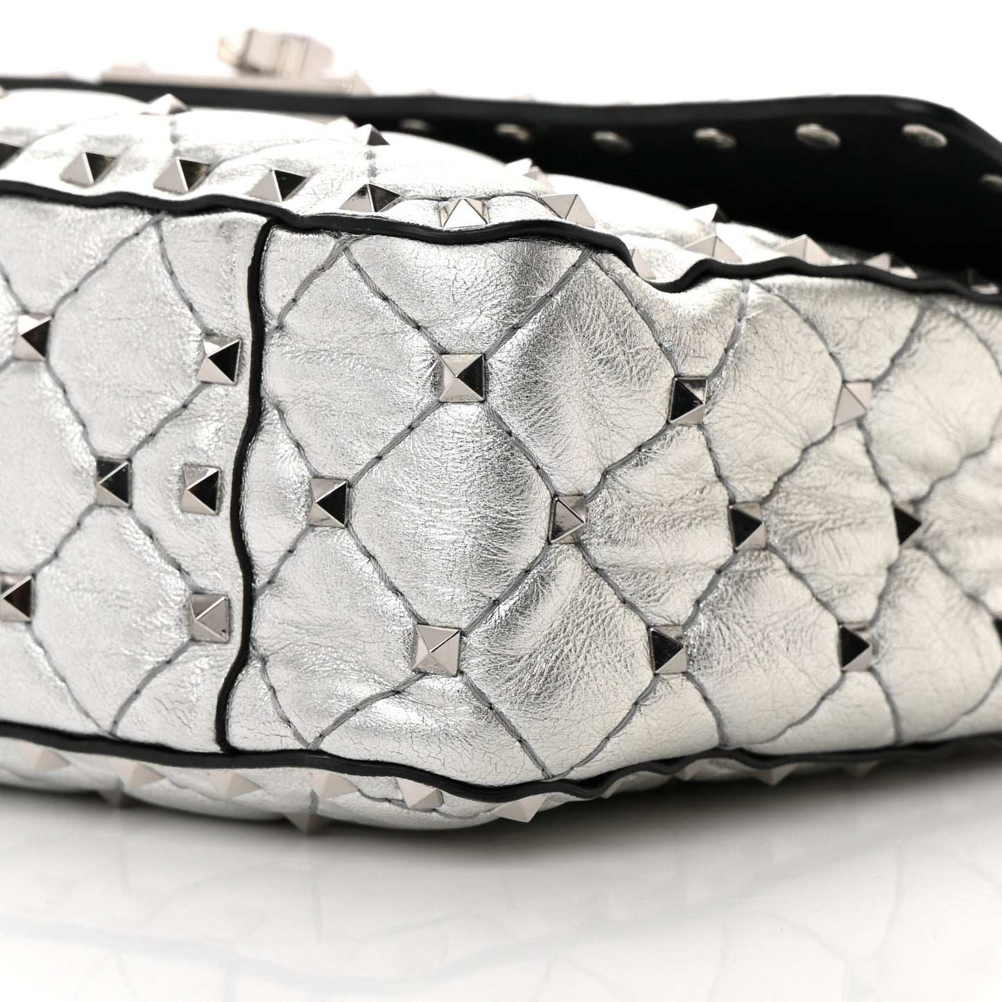 Metallic Nappa Medium Rockstud Spike Shoulder Bag Silver