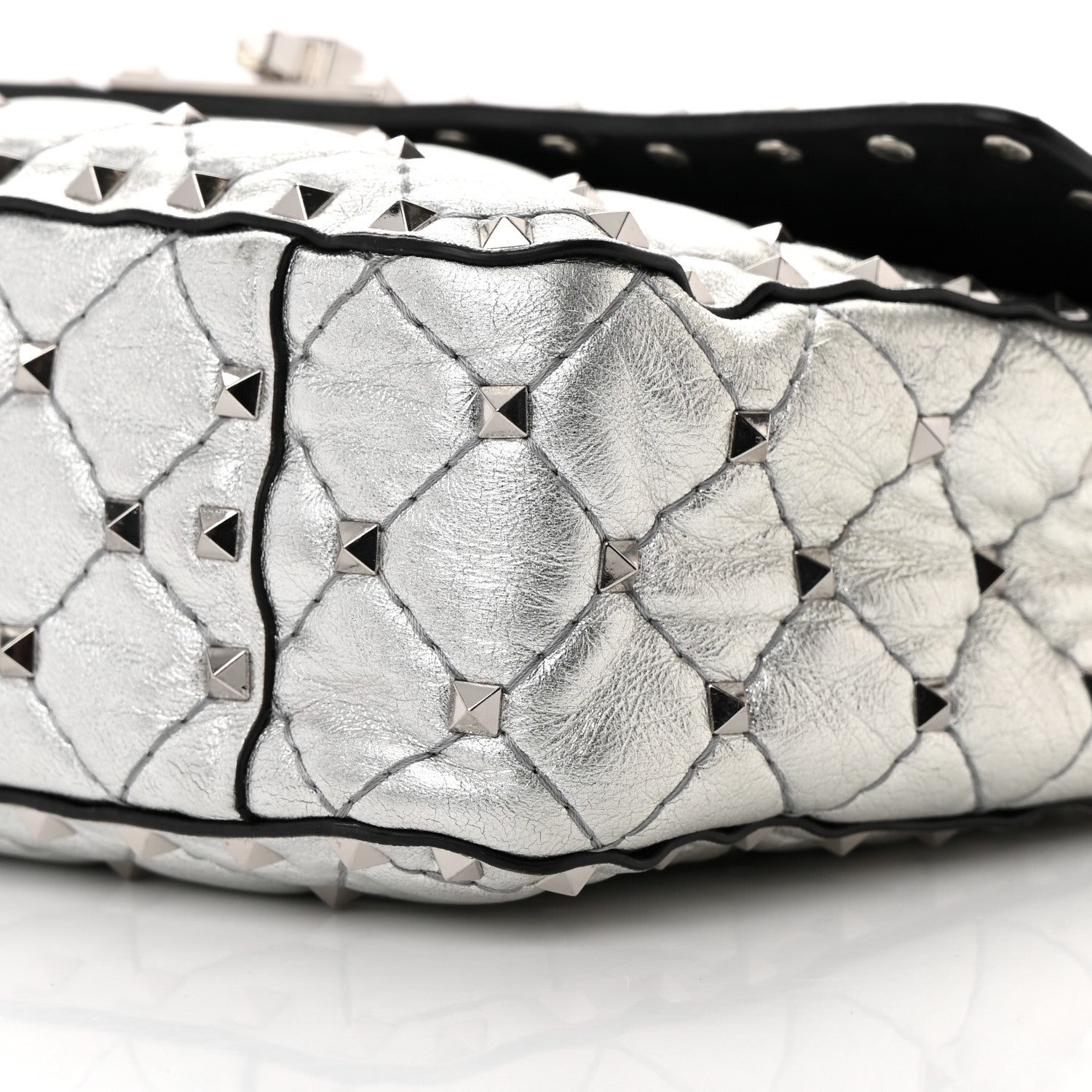 Valentino Garavani Metallic Nappa Medium Rockstud Spike Shoulder Bag Silver 9 of 17
