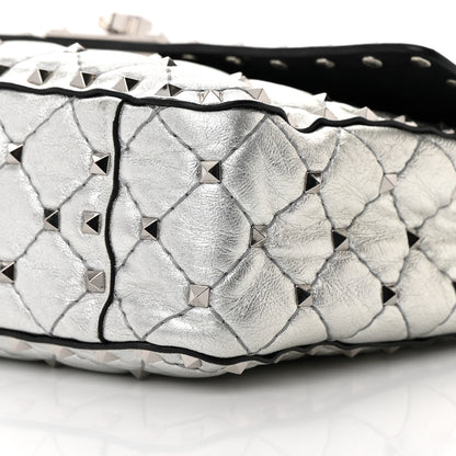 Valentino Garavani Metallic Nappa Medium Rockstud Spike Shoulder Bag Silver 9 of 17