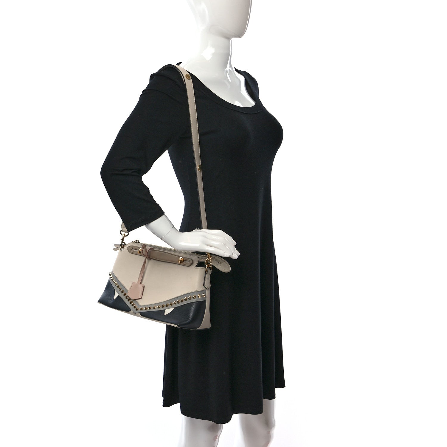 Fendi Vitello Dolce Monster Eyes Inlay Studded Medium By The Way Boston Bag Camelia Black Multicolor 2 of 8