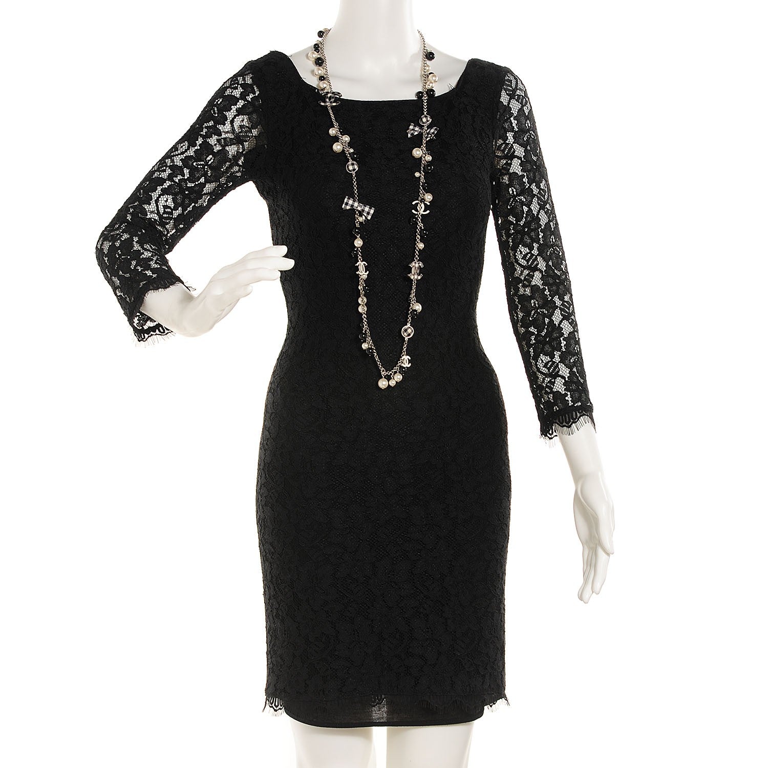 Chanel Pearl Beaded Gingham CC Long Necklace Black 2 of 5