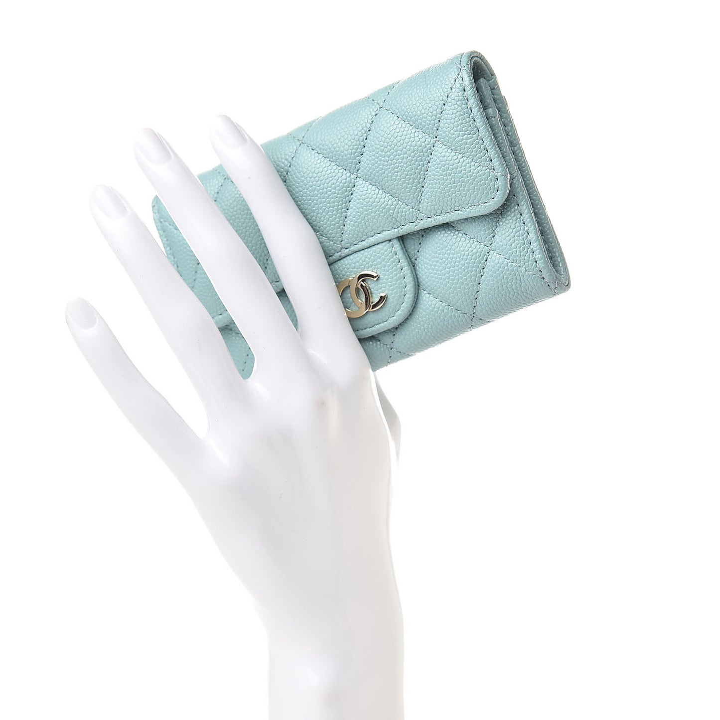 Caviar Quilted Flap Card Holder Wallet Blue