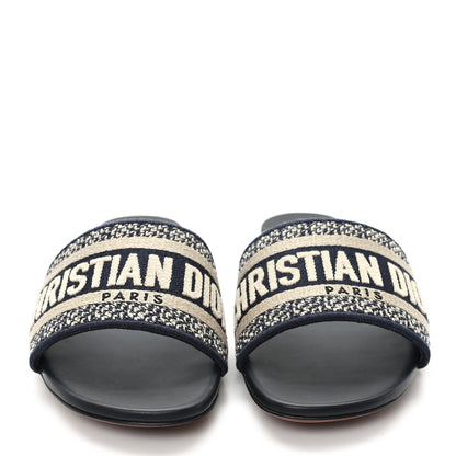 Christian Dior Canvas Embroidered Dway Mules Slide Sandals 36.5 Deep Blue 3 of 9