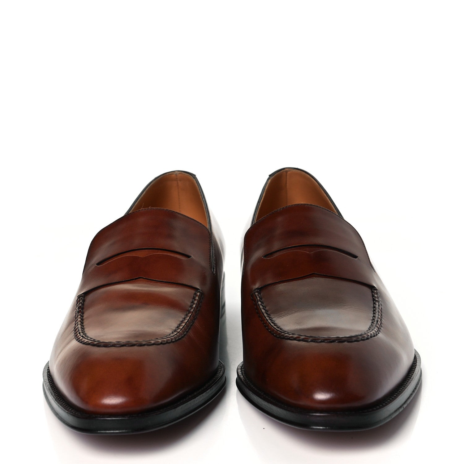 Louis Vuitton Waxed Calfskin Mens Vendome Loafers 8.5 Brown 3 of 9