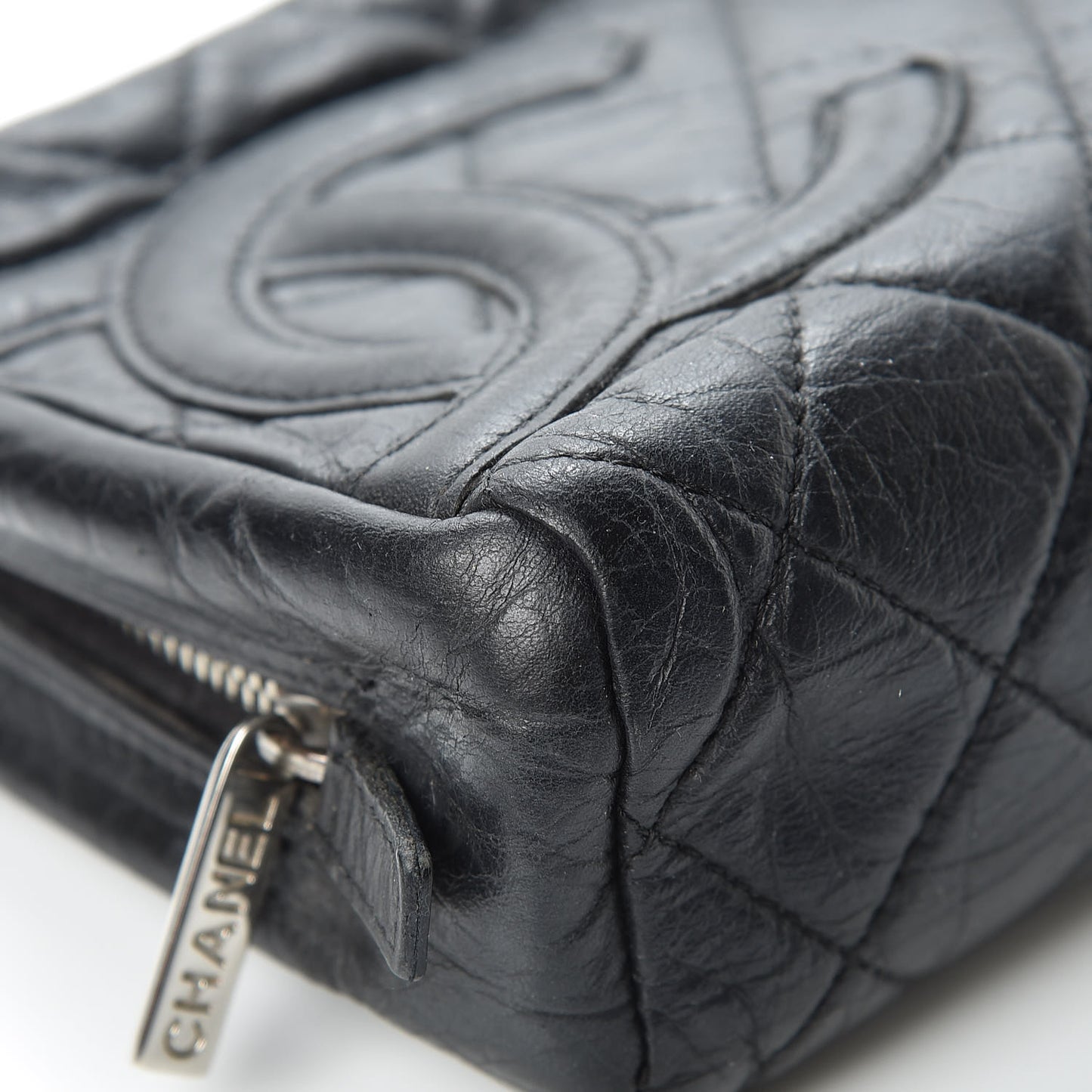 Distressed Calfskin Cambon Cosmetic Case Black