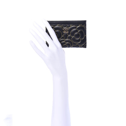Chanel Lambskin Camellia Embossed Card Holder Black Gold 2 of 9
