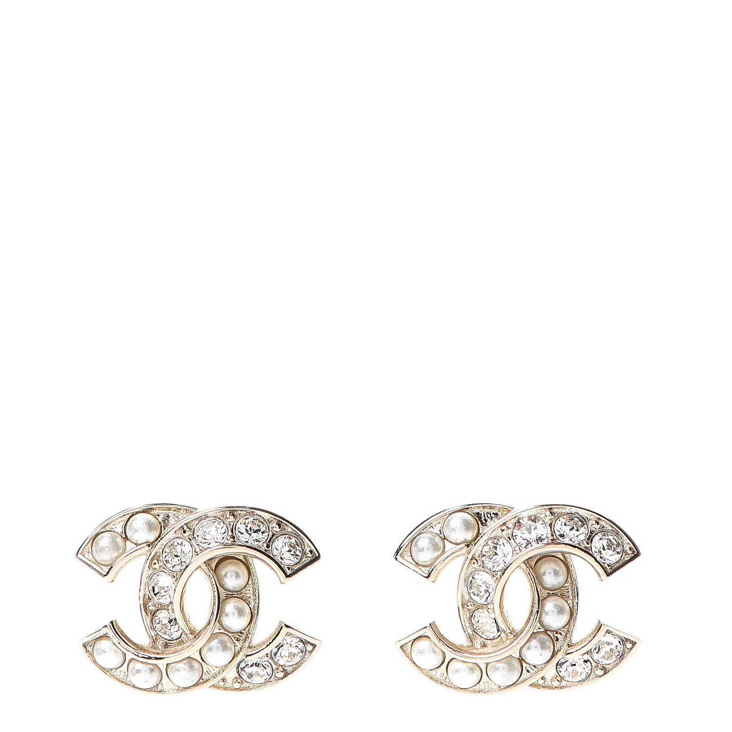 Chanel Pearl Crystal CC Earrings Gold 1 of 4