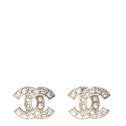 Chanel Pearl Crystal CC Earrings Gold 1 of 4