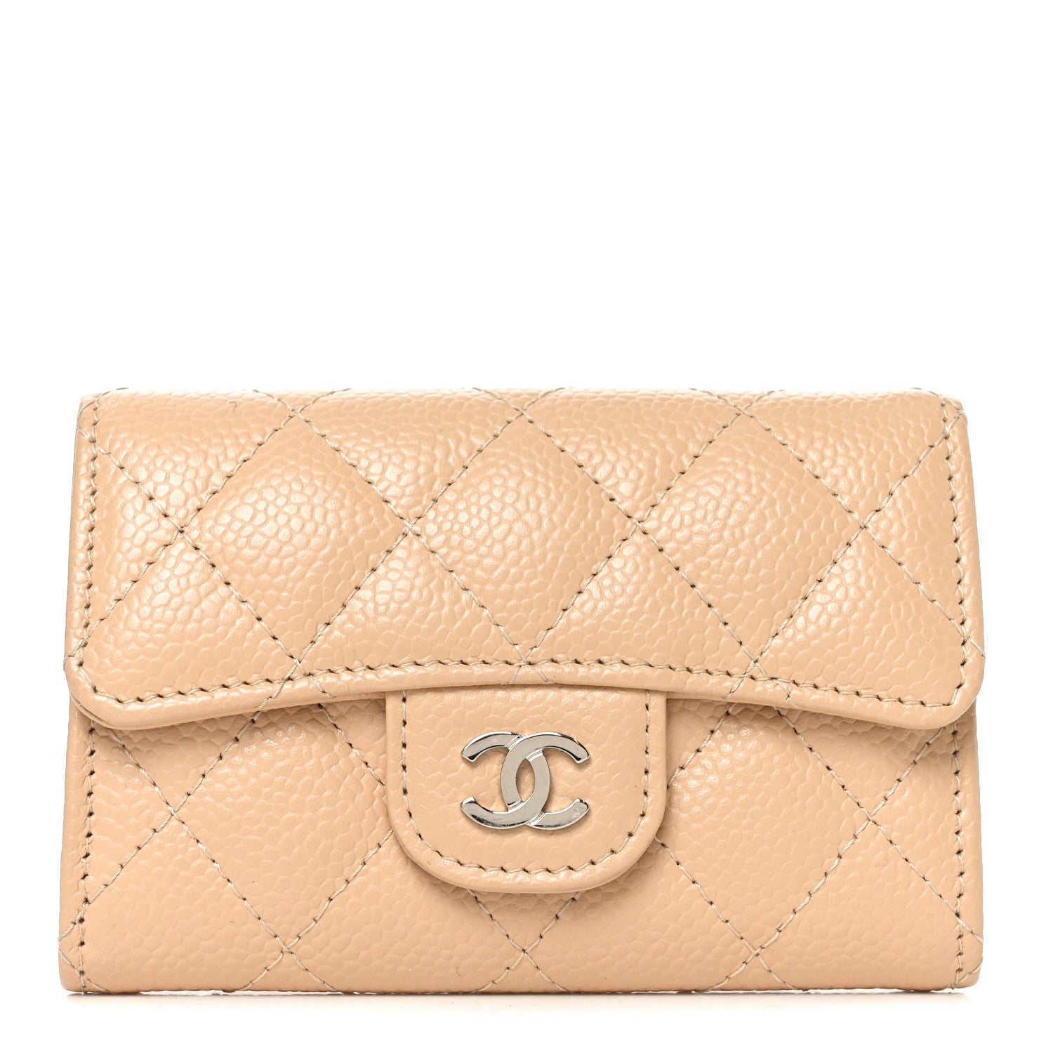 Chanel Caviar Quilted Flap Card Holder Wallet Beige 1 of 8