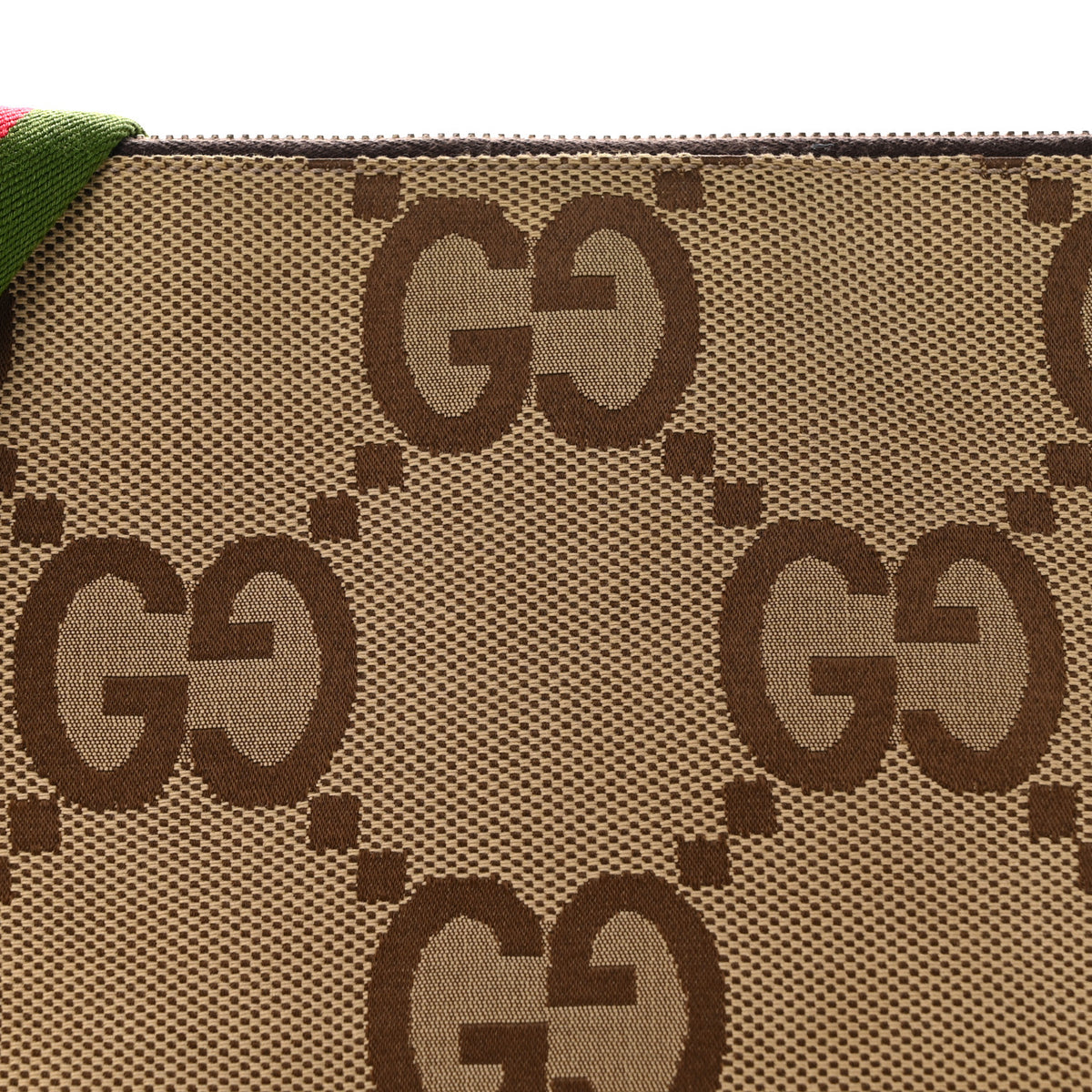 Monogram Jumbo GG Textured Dollar Calfskin Web Wristlet Messenger Bag Camel Ebony New Acero